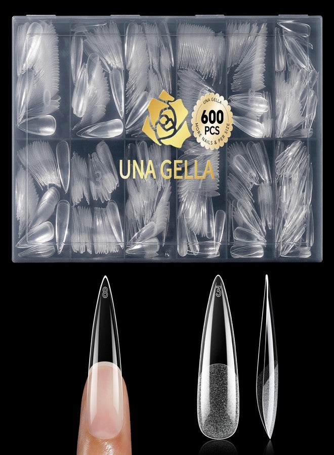 أطراف أظافر جل طويلة مدببة من أونا جيلا، 600 قطعة، أظافر طويلة مدببة على شكل لوز، أظافر صناعية شفافة، أظافر لاصقة بدون انحناء C، مثالية لتزيين صالونات التجميل المنزلية في عيد الميلاد، 12 مقاسًا - Image 1